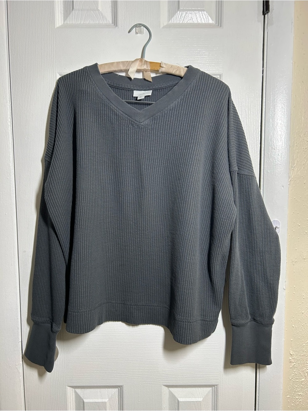 J.Jill V-Neck Waffle Knit Sz Large Tall 100% Cotton Long Sleeve